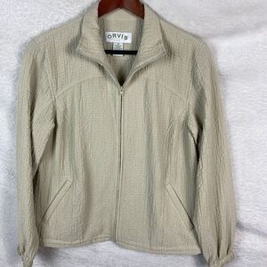 Orvis Ladies Jacket Lightweight Seersucker‎ Beige Zip Up Size Small